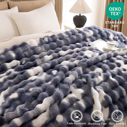 Cozy Faux Fur Throw Blanket for Bed Warm Fuzzy Throw Blanket, Soft Plush Thick Bubble Blankets for Bedroom and Living Room, Furry Luxury Blanket, 60 x 80,Tie-Dye Blue