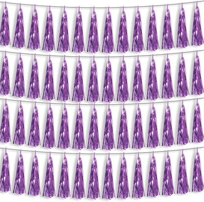4P Light Purple Foil Fringe Metallic Streamers Banner Tassel Garland for Parade Floats, Bachelorette, Wedding, Birthday, Halloween, Christmas, Bridal/Baby Shower Party Decorations