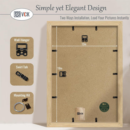 VCK 13x19 Oak Wood Frame for Poster & Picture, Natural Solid Wood Photo Frames 3 Pack, Wall Gallery Frame