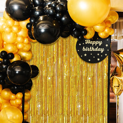 3 Pack Gold Backdrop Birthday Decorations Foil Curtain Backdrop Gold Streamers Dance Party Decorations Photo Booth Props for Bachelorette Decorations Christmas Halloween New Years Eve Party Supplies