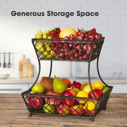 Gourmet Basics by Mikasa Loop and Lattice 2-Tier Rectangular Metal Countertop Basket, 14.25 x 12