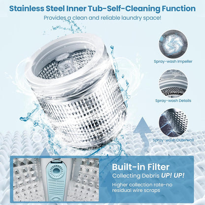 Nictemaw Portable Washing Machine 20Lbs Capacity Portable Washer with Drain Pump 2.8Cu.ft Full-Automatic Compact Washer Machine with 4 Program 4 Water Level 3 Water Temp for Apartment, RV, Dorms