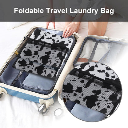 Femuar Laundry Bag Backpack Durable Laundry Bag with Shoulder Straps and Mesh Pockets Portable Laundry Dirty Clothes Hamper Bag for College Dorm (Cow Print)