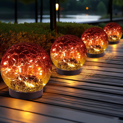 Solar Globe Lights Outdoor Waterproof - Cracked Glass Ball Lights for Garden, Patio, Yard, Lawn and Backyard Decor - Decorative Orbs for Outside