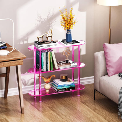 Clear Bookshelf, Acrylic Bookcase with Open Book Shelf Console Table for Entryway Office (3 Tier Pink)
