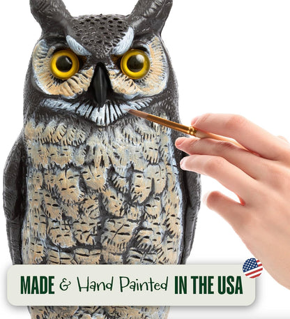 Dalen Large Fake Owl Decoy to Scare Birds Away - Garden Scarecrow Provides Natural Pest Control - 16" Tall - Great Horned Owl