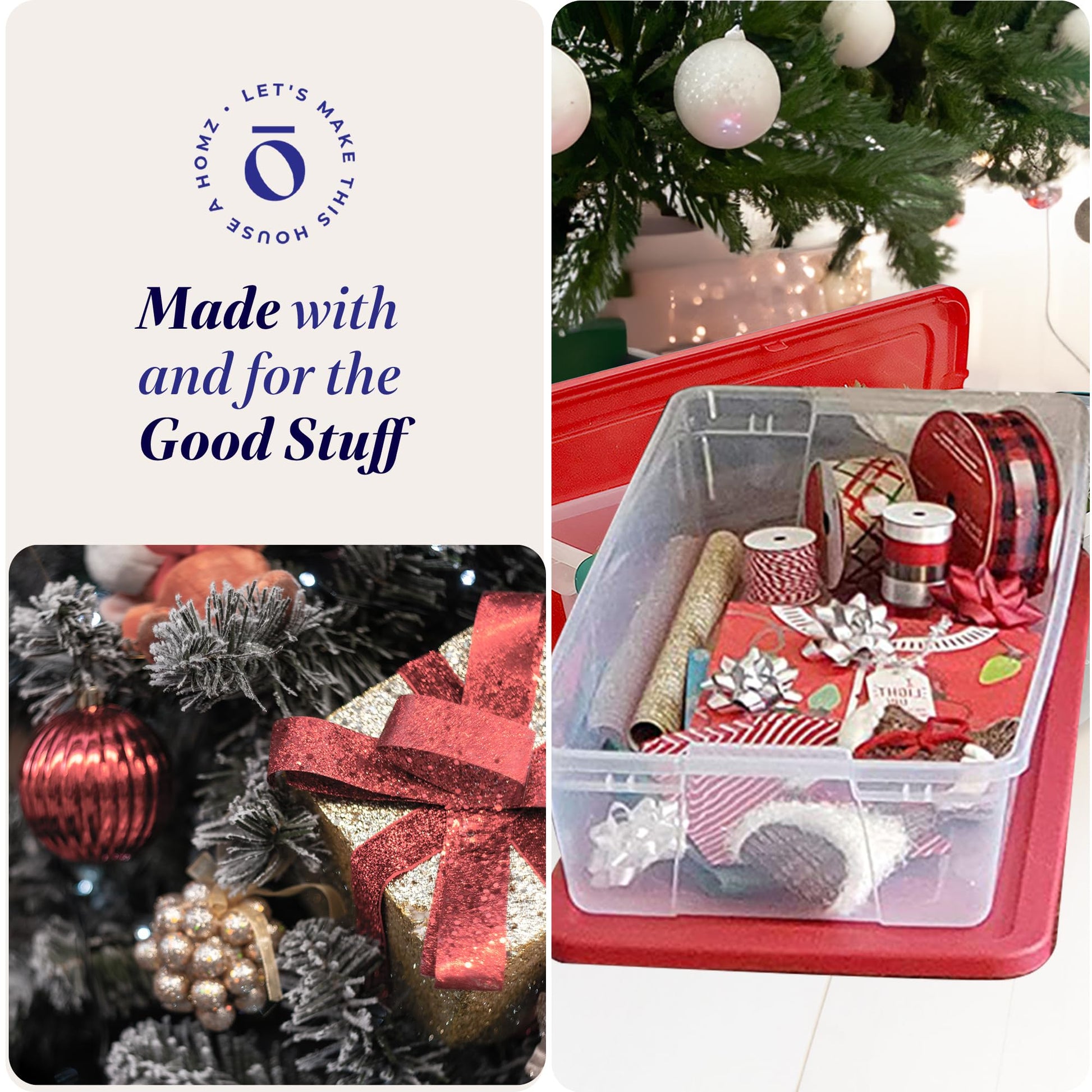 HOMZ 2-Pack Holiday Tote, Clear Plastic Storage Organizer Bins with Lids, 41 Quart, Red - Stackable