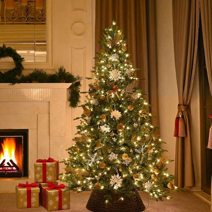 5FT Pre-Lit Artificial Christmas Tree with 1032 PE&PVC Mixed Branch Tips, 300 Warm White Lights, Hinged Premium Spruce Fake Xmas Trees, Green, Foldable Base