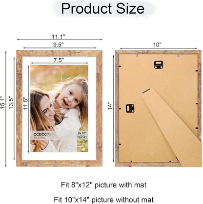 10x14 Picture Frame Set of 4, 10 x 14 Wood Photo Frames with Mat for 8x12 or 30x40cm Diamond Painting Art, Wooden Frame with Real Glass Cover for Wall and Tabletop Display,Brown