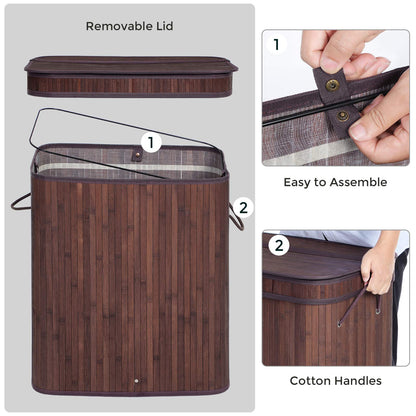 SONGMICS Laundry Hamper with Lid, Bamboo Launry Basket with Handles, Foldable Storage Basket for