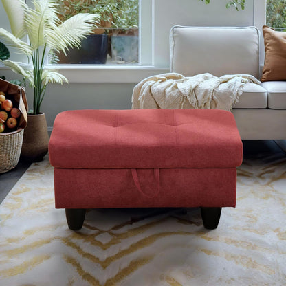 Ottoman Rectangular Storage Ottoman Bench, Flannel Footrest Stool Footstool with Lid for Living Room, Bedroom, Entryway, Red, 28.5"x19"x17.5"