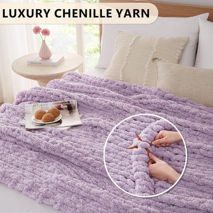 L'AGRATY Chunky Knit Blanket Throw - Soft Chenille Yarn Throw Blanket 50x60: Handmade Thick Cable Knit Crochet Blanket - Large Knit Blanket Chunky Rope Knot Throw Blanket for Couch Sofa Bed Home Decor