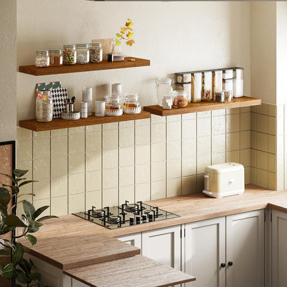 BAMEOS Floating Shelves,40 in W x 8in D Wall Mounted Wooden Shelves with Invisible Brackets Set of 3, Hanging Wall Shelves Decoration for Bedroom, Bathroom, Living Room and Kitchen