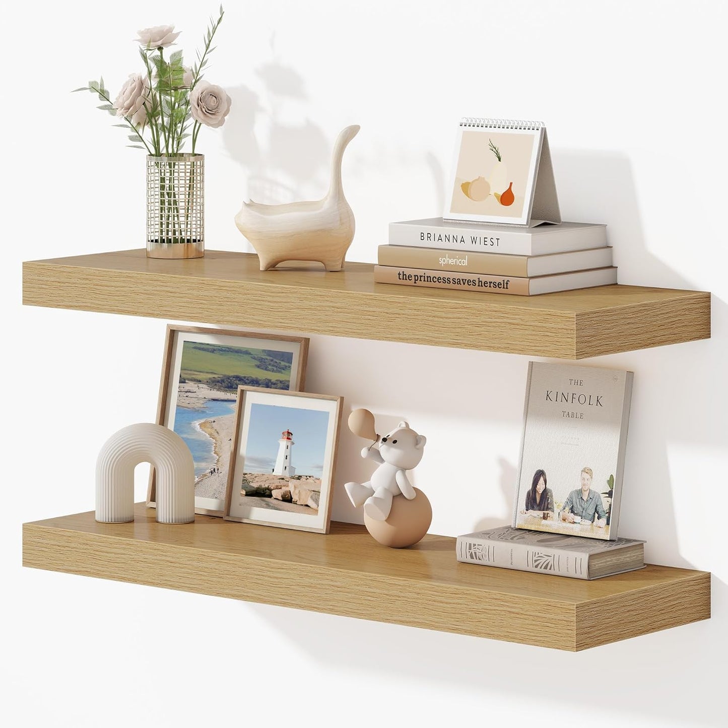 Dreamland 32 Inches Floating Shelves for Wall, 9.3" Deep Long Floating Shelves Set of 2, Large Display & Storage Shelf, Wall Shelf for Bathroom Bedroom Living Room Kitchen Office, Oak