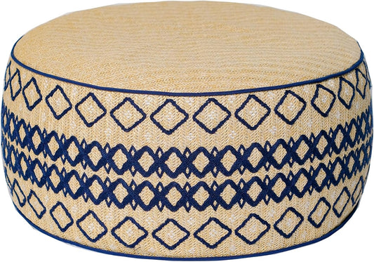 Outdoor Inflatable Ottoman with Air Pump, Embroidery Patio Footrest Stool D21”x H9”, Round Pouf