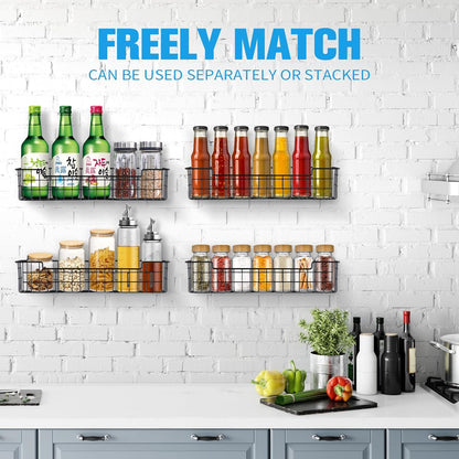 Spice Rack Organizer Wall Mount, Spice Organization Storage Shelf for Cabinet Door, 2 Packs Wall Spice Rack Saving Space for Kitchen, Black