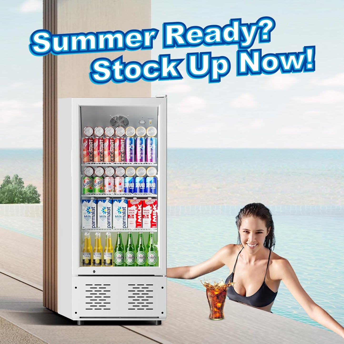 6.5 CUFT Commercial Beverage Refrigerator Glass Door Display Cooler Drink Beer Milk Fridge for Bar Restaurant Office