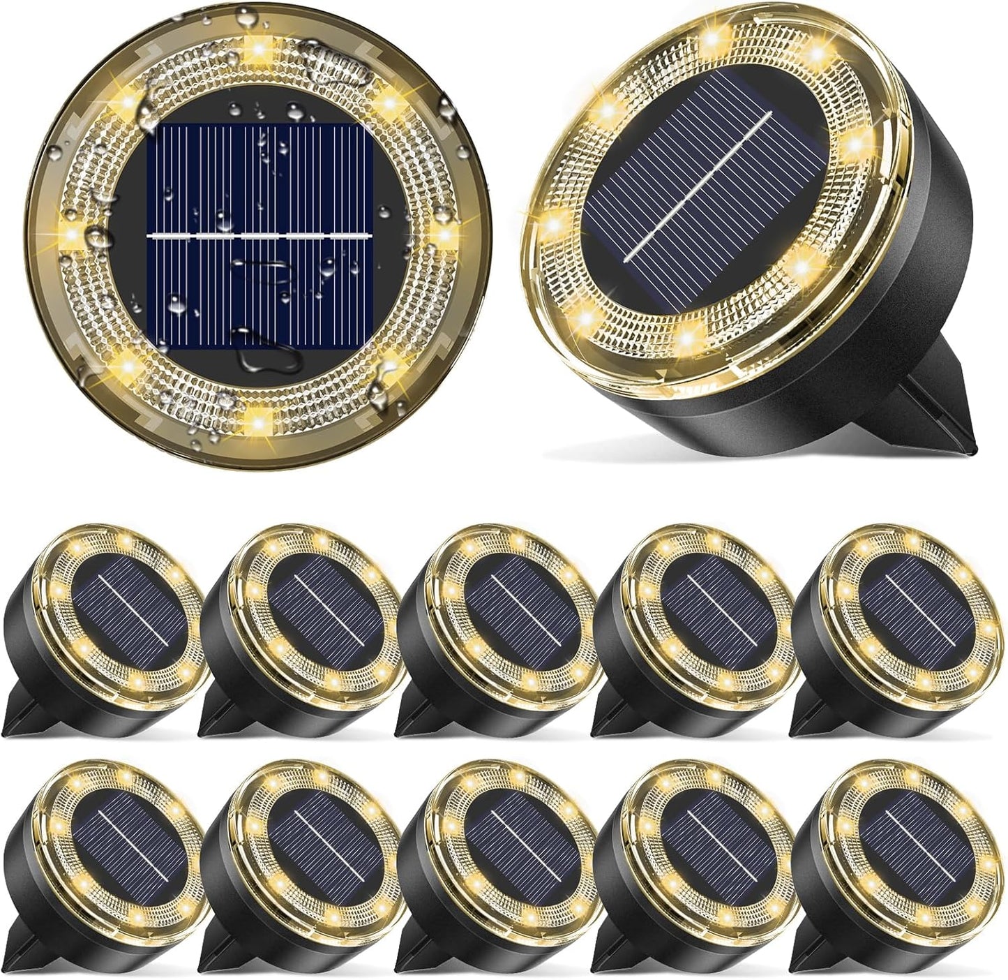 Mini Solar Ground Lights, 12 Pack Solar Lights Outdoor Waterproof, Upgraded LED Flat Landscape Lighting for Outside Pathway Garden Patio Yard Driveway,Warm White