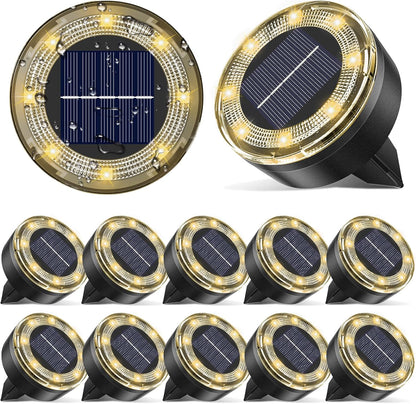 Mini Solar Ground Lights, 12 Pack Solar Lights Outdoor Waterproof, Upgraded LED Flat Landscape Lighting for Outside Pathway Garden Patio Yard Driveway,Warm White