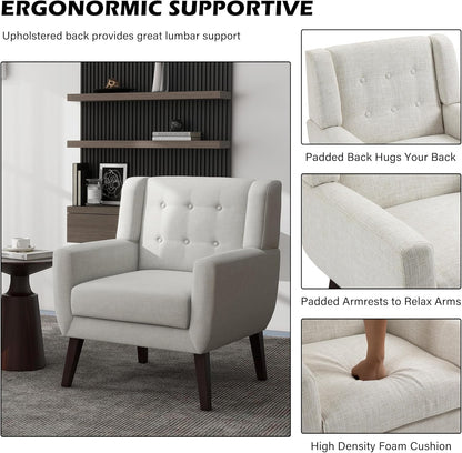 UIXE Accent Chair, Modern Upholstered Armchair in Fabric for Living Room, Comfy Club Arm Chairs Single Sofa Button Tufted Bedroom Reading Seat - Beige, Set of 4