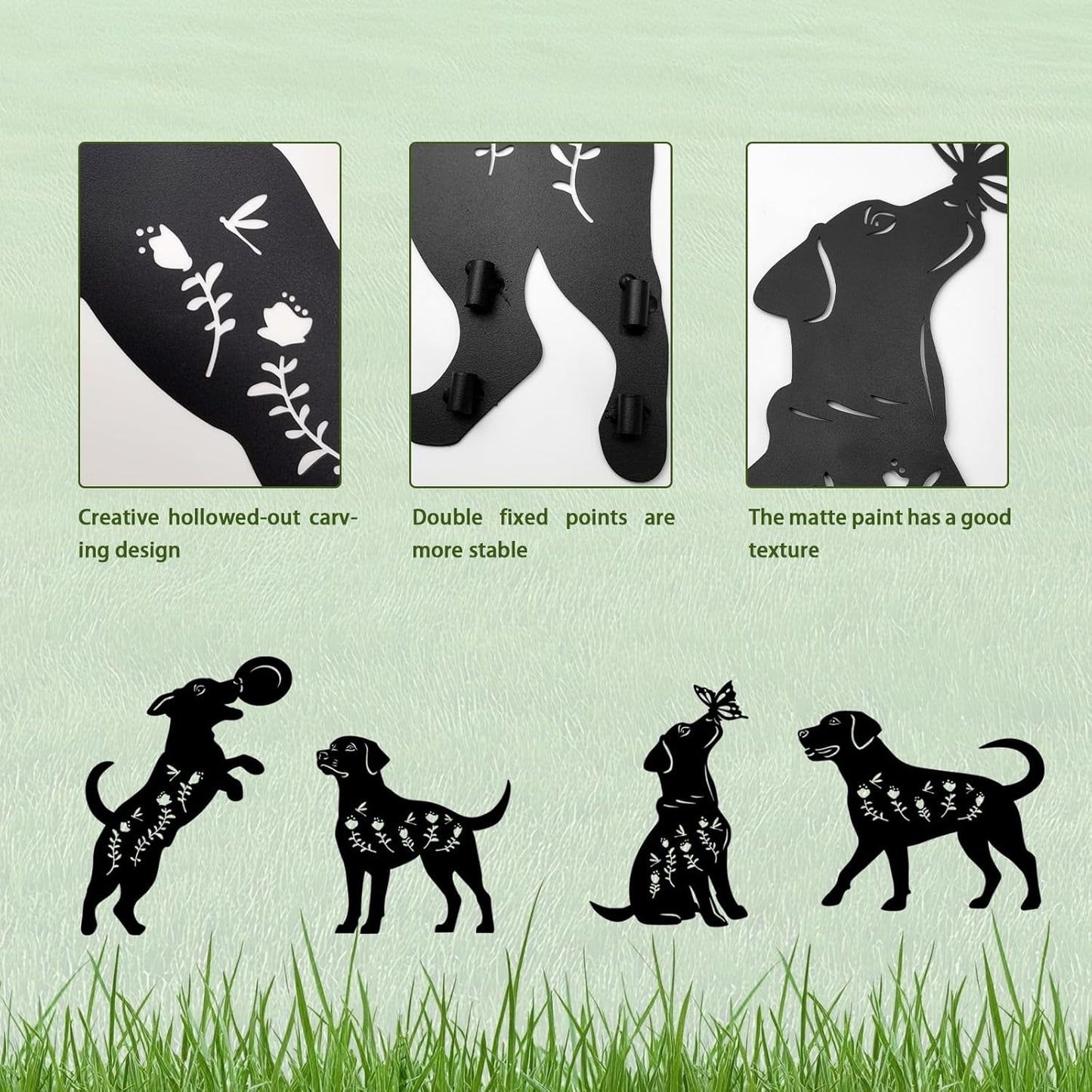 4 Pack Dog Metal Garden Decorative Stakes, Weather Proof Puppy Silhouette Statues for Yard, Patio,Outdoor Decor for Dog Lovers and Pet Owners