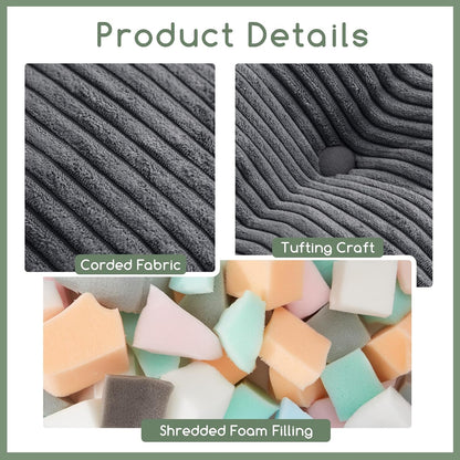 HIGOGOGO Square Stuffed Pouf Ottoman, Corduroy Poufs with Foam Chunk Filling, Furry and Fluffy Pouf Foot Stool Storage Ottoman, 21 X 21 Floor Poufs Foot Rest for Living Room, Dark Grey