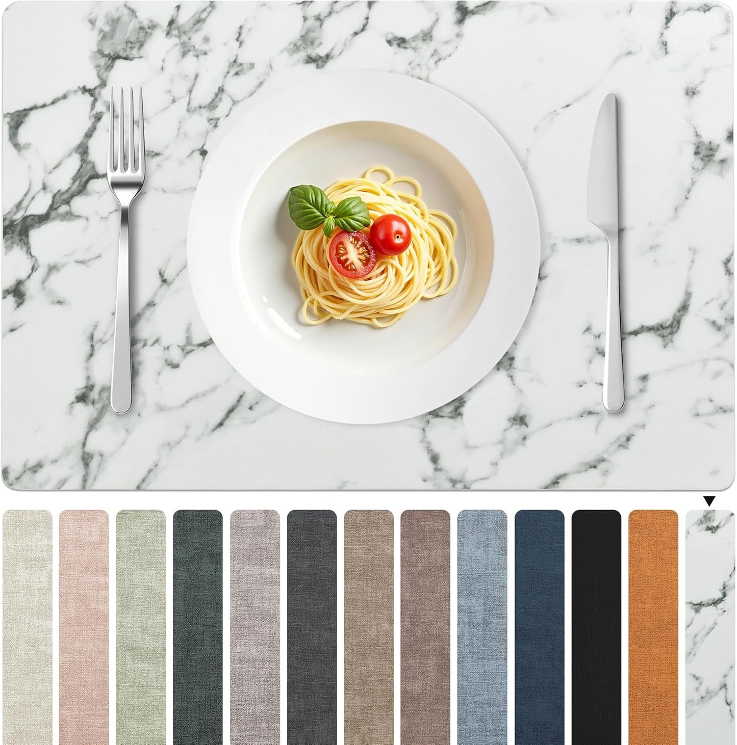 FROMHEART Faux Leather Placemats Set of 6–Waterproof,Heat/Oil Stain-Resistant PU Table Mat–Reversible,Easy to Clean Place Mats for Kitchen,Dining,Indoor/Outdoor,(Marble,11.8" x 17")