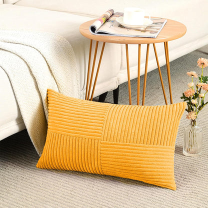 Fancy Homi 2 Packs Gold Yellow Lumbar Decorative Throw Pillow Covers 12x20 Inch for Couch Bed Sofa, Rustic Farmhouse Boho Spring Home Decor, Soft Striped Corduroy Rectangle Accent Cushion Case 30x50cm