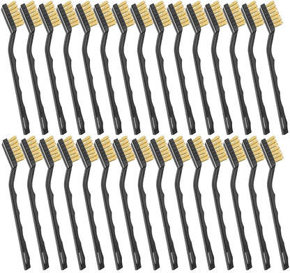 Jeffbaubl 30 Pieces Mini Wire Brush,6.7 Inch Brass Brush,Curved Handle Masonry Brushes Wire Bristle,Wire Brushes Scratch Brush for Cleaning Welding Slag and Rust Tool