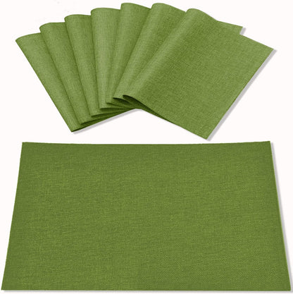 Cloth Placemats Set of 8, Linen Type Fabric Placemats Machine Washable Heat Resistant Placemats Wrinkle Free Thick Polyester Kitchen Place Mats for Dining Table (Green)