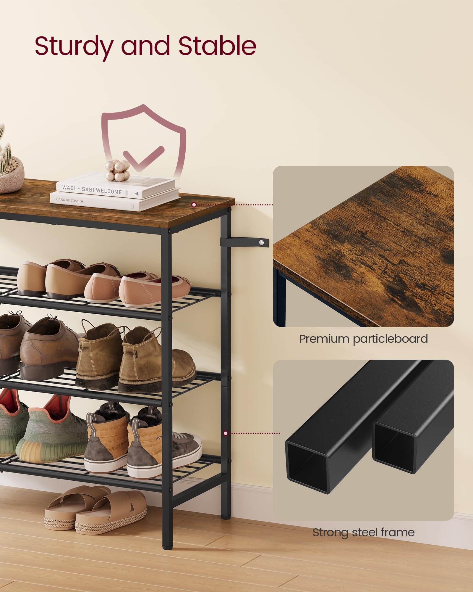 VASAGLE Shoe Rack, Shoe Storage Rack for Closet, Entryway, Living Room, Free Standing Metal