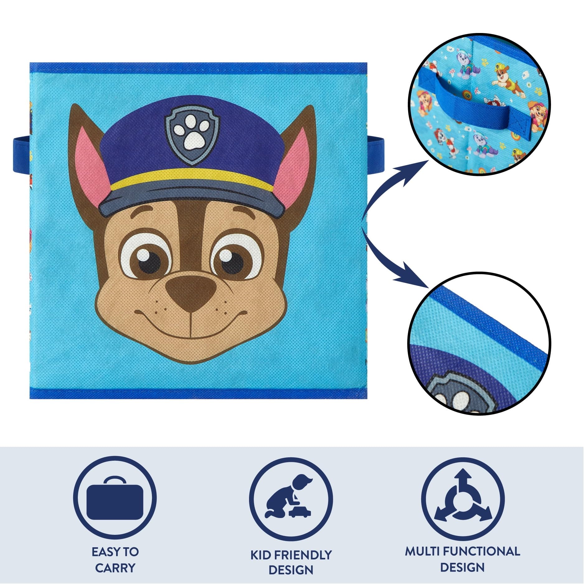 Nickelodeon Paw Patrol Kids Storage Cubes, 2 Pack Foldable Fabric Bins with Handles, Collapsible