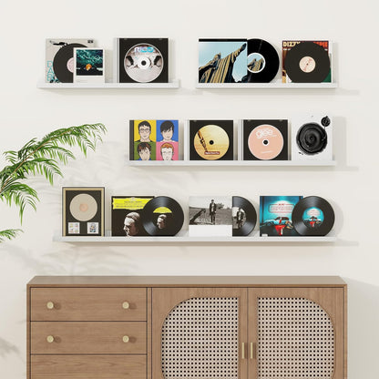 Picture Ledge Shelf, Solid Pine Wood Floating Shelves Set of 2, 40 Inches Nursery Book Shelves for Toys Storage, Kids Bookshelf Wall Mounted for Living Room Bedroom Decor Books Photo Frames, White