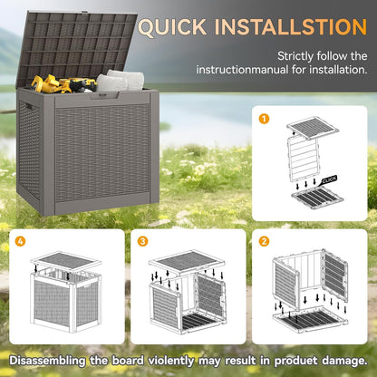 KAMABOKO 31 Gallon Outdoor Storage Box, Resin Deck Boxes Indoor and outdoor, Waterproof Storage Box Lockable Lid for Garden Tools, Package Delivery, Pool Supplies, Patio Cushions, Grey