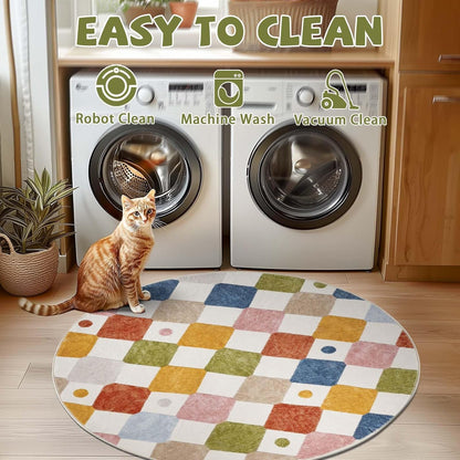 jinchan Round Rug 4ft Kids Washable Rug Indoor Floor Cover Non-Slip Soft Modern Elementary School Classroom Colorful Diamond Carpet for Nursery Daycare Bedroom Playroom Living Room Circus on Cream