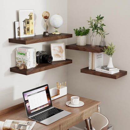 Fun Memories Rustic Wood Floating Shelves for Wall, 36 x 9 Wall Shelves Set of 2, Deep Floating Shelf for Kitchen, Living Room Storage & Display, Deep Wooden Bookshelf, Walnut Color