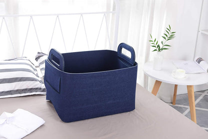 Storage Basket Felt Storage Bin Collapsible& Convenient Box Organizer with Carry Handles for Office Bedroom Closet Babies Nursery Toys Laundry (Navy Blue, 19.9inch（L）×13.6inch（W）×12.6inch（H）)