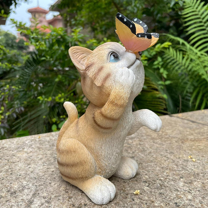 Garden Decor Solar Cat Figurines Cat Lover Gifts with LED Butterfly Lights for Indoor Outdoor Decor for Yard Garden Patio Decor Gifts for Women Grandma Mother's Day Birthday