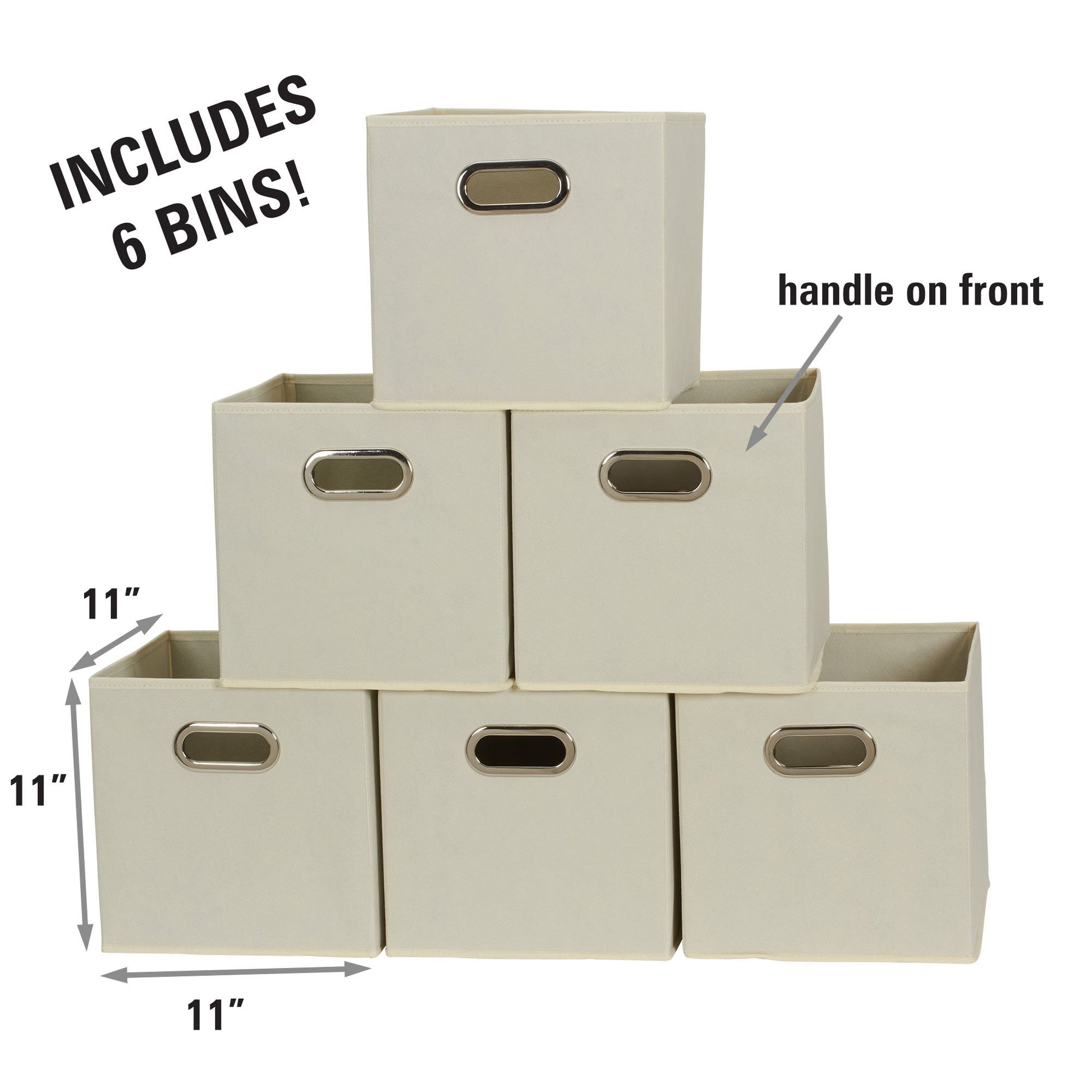 Fabric Storage Bins 6 Piece Set, Strong Poly-Woven Fabric, Sturdy Chipboard Sides, Grommet Front