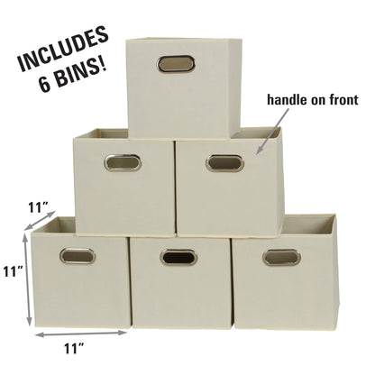 Fabric Storage Bins 6 Piece Set, Strong Poly-Woven Fabric, Sturdy Chipboard Sides, Grommet Front