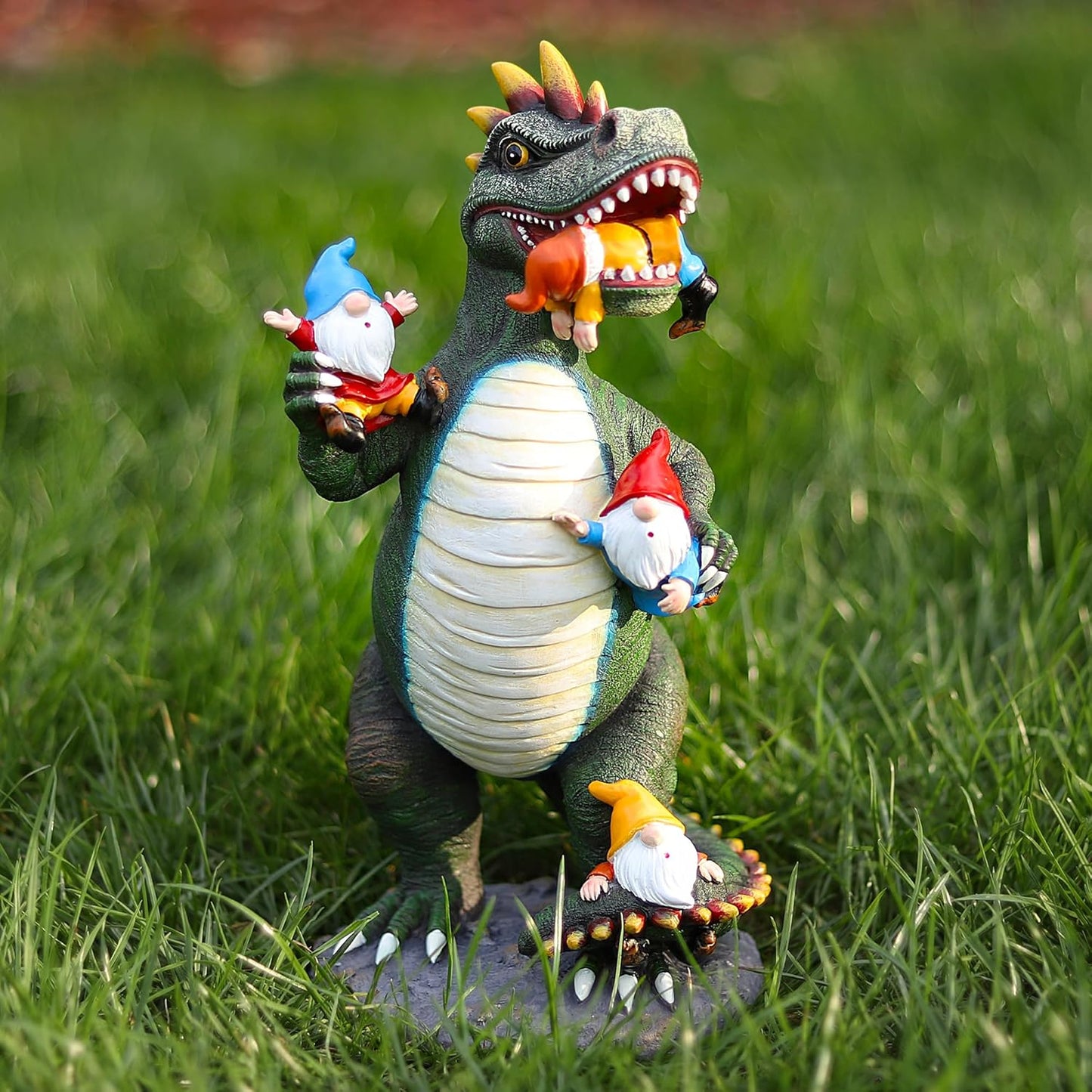 Dinosaur Eating Gnomes Garden Decor Statue - Funny Dinosaur Gnome Massacre Outdoor Decor for Yard, Patio, Lawn Ornaments - Garden Gifts for Mothers Day, Housewarming, Festival