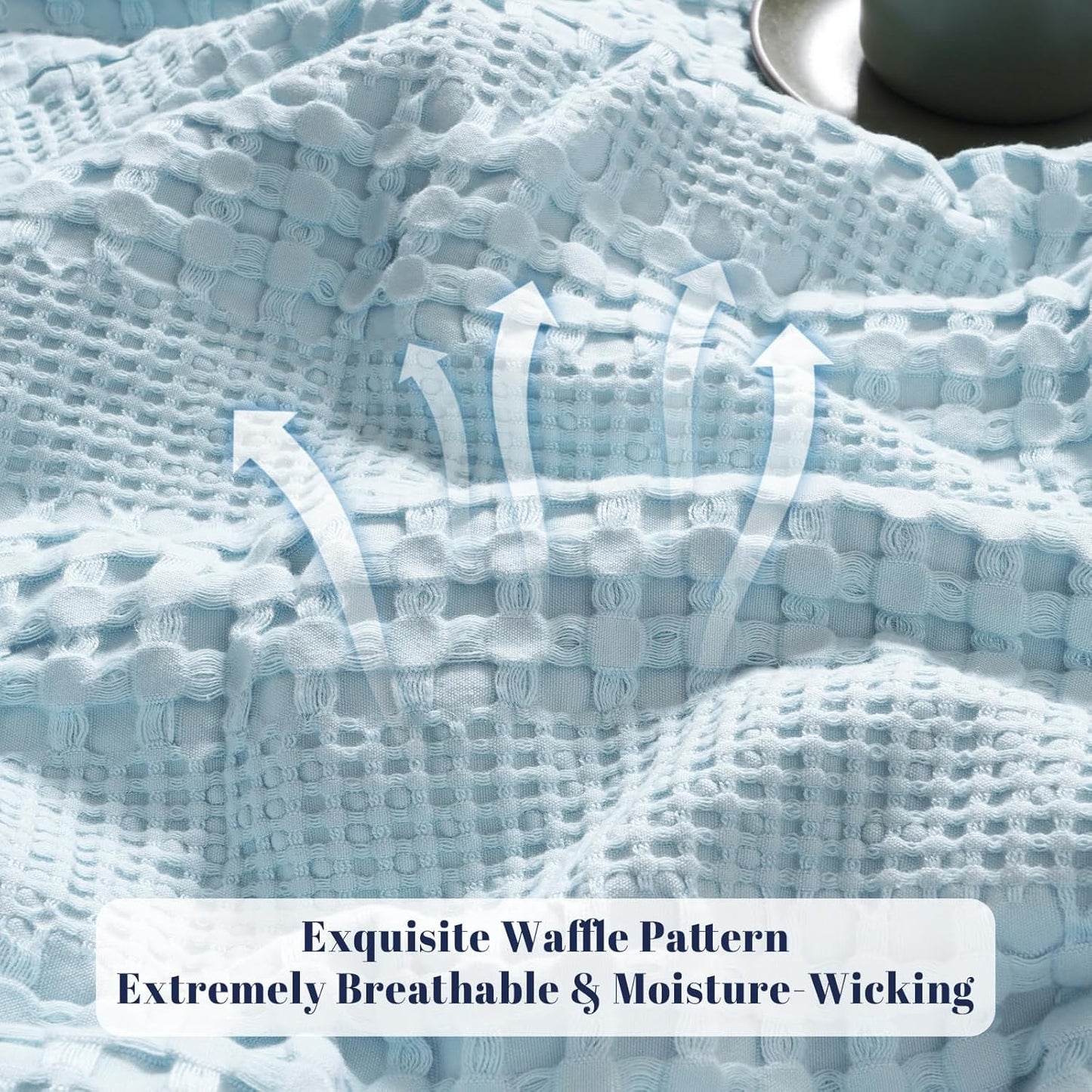 PHF Cooling Waffle Blanket King Size, Lightweight 60% Rayon Derived from Bamboo & 40% Cotton Breathable Blanket for Hot Sleepers, Soft and Luxury for Bed Couch and Sofa,104"x90",Sky Blue