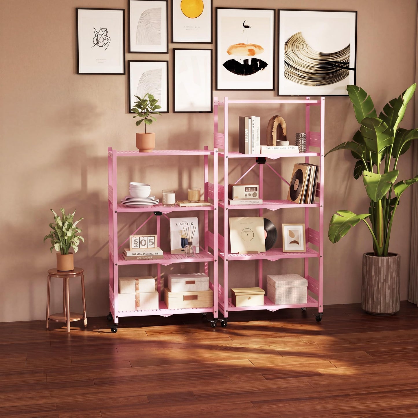 WORKPRO 5-Tier Folding Shelf, No-Assembly Metal Storage Rack with Wheels, 750 lbs Capacity (with