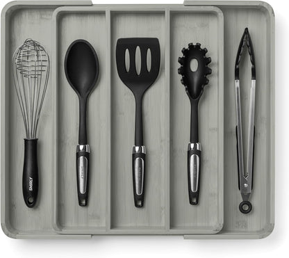 SMIRLY Silverware Drawer Organizer – Bamboo Kitchen Drawer Organizer, Adjustable Utensil Holder and Cutlery Tray, Drawer Dividers for Flatware and Kitchen Utensils