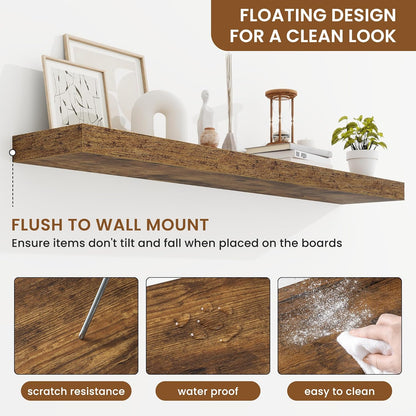 fuqing Floating Shelves for Wall, Bathroom Shelf Wall Mounted for Storage, Shelves with Invisible Bracket for Bedroom, Kitchen, Living Room, Farmhouse Small Book Shelf, 48 Inch Set of 2, Rustic Brown