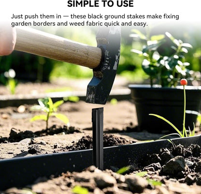 Metal Landscape Edging Stakes, 13Pcs 8Inch Galvanized Steel Garden Stakes Solid Top Curved Anchoring Spikes with Reinforcing Rib, for Corrugated Edge, Terrace Decor, Black