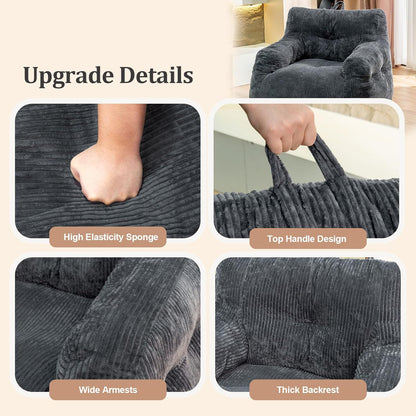 Giant Bean Bag Chair, Faux Fur Large Bean Bag Chair for Adults, Fluffy and Comfy Giant Bean Bag Chair with Filler, Big Bean Bag Sofa Chair for Reading, Gaming, Grey