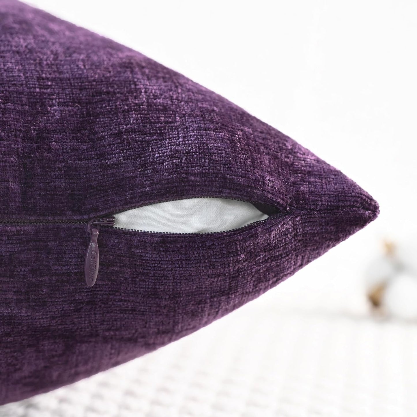 CaliTime Throw Pillow Covers Decorative 20 X 20 Inches Pack of 2 Cozy Chenille Cushion Cases for Couch Sofa Bed Living Room Home Plum Purple