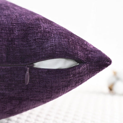 CaliTime Throw Pillow Covers Decorative 24 X 24 Inches Pack of 2 Cozy Chenille Cushion Cases for Couch Sofa Bed Living Room Home Plum Purple