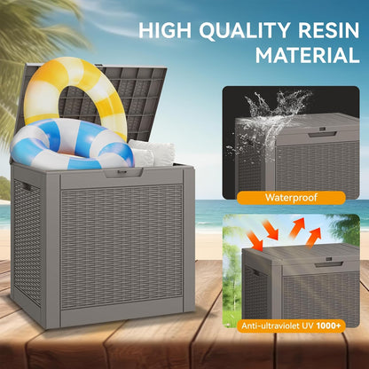 KAMABOKO 31 Gallon Outdoor Storage Box, Resin Deck Boxes Indoor and outdoor, Waterproof Storage Box Lockable Lid for Garden Tools, Package Delivery, Pool Supplies, Patio Cushions, Grey